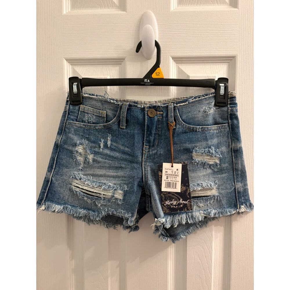 Low Rise Y2K Revival Grunge Denim Shorts - Funky Soul Women's Shorts